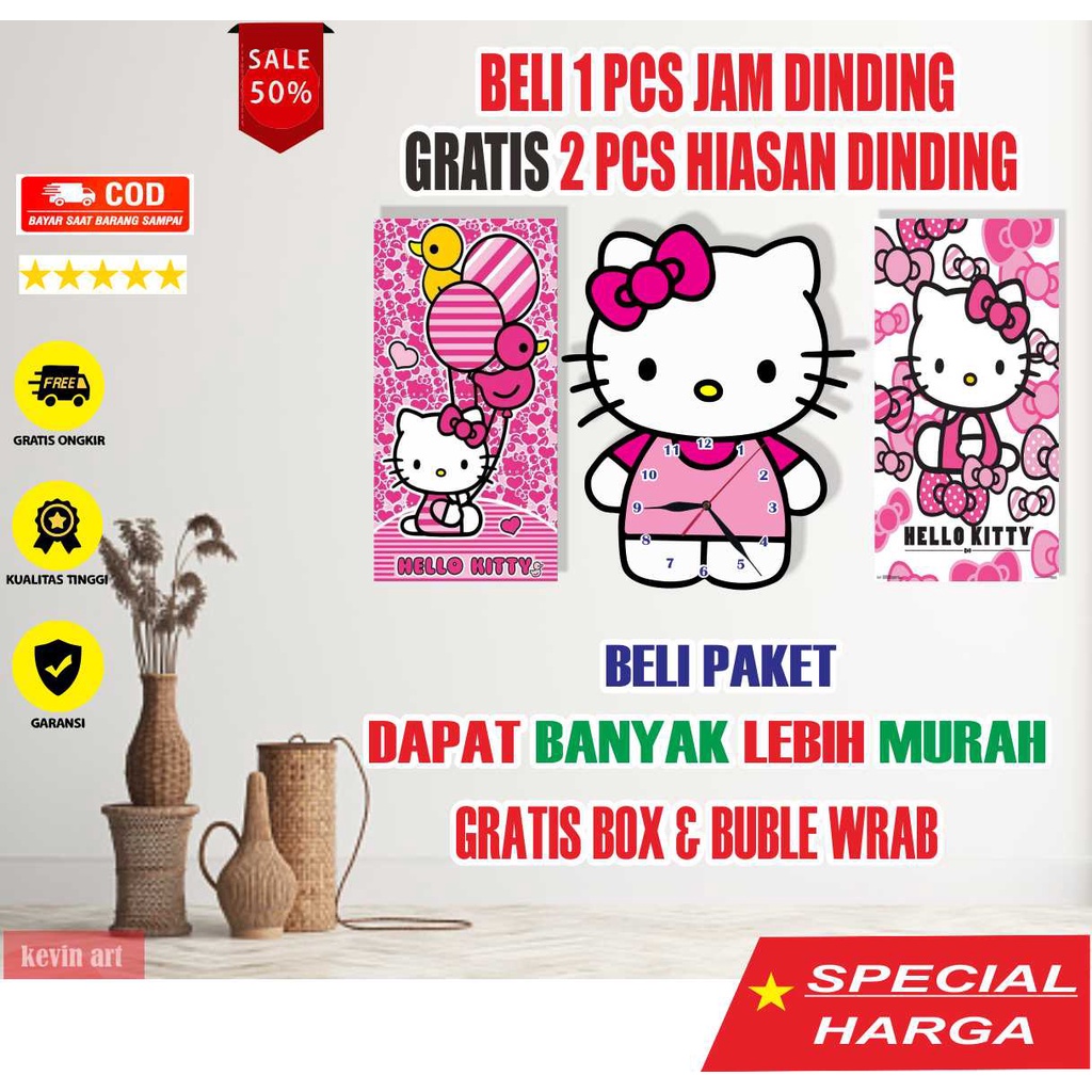 JAM DINDING HELLO KITTY KOLEKSI SERBA SERBI KARAKTER HELLO KITTY PERNAK PERNIK HIASAN DINDING KAMAR TIDUR UNIK CUSTOM TERBARU PALING LARIS  DEKORASI ULANG TAHUN PAJANGAN DINDING TEMPEL TEMBOK UNIK AESTHETIC KLASIK MINIMALIS HADIAH KADO SOUVENIR MURAH