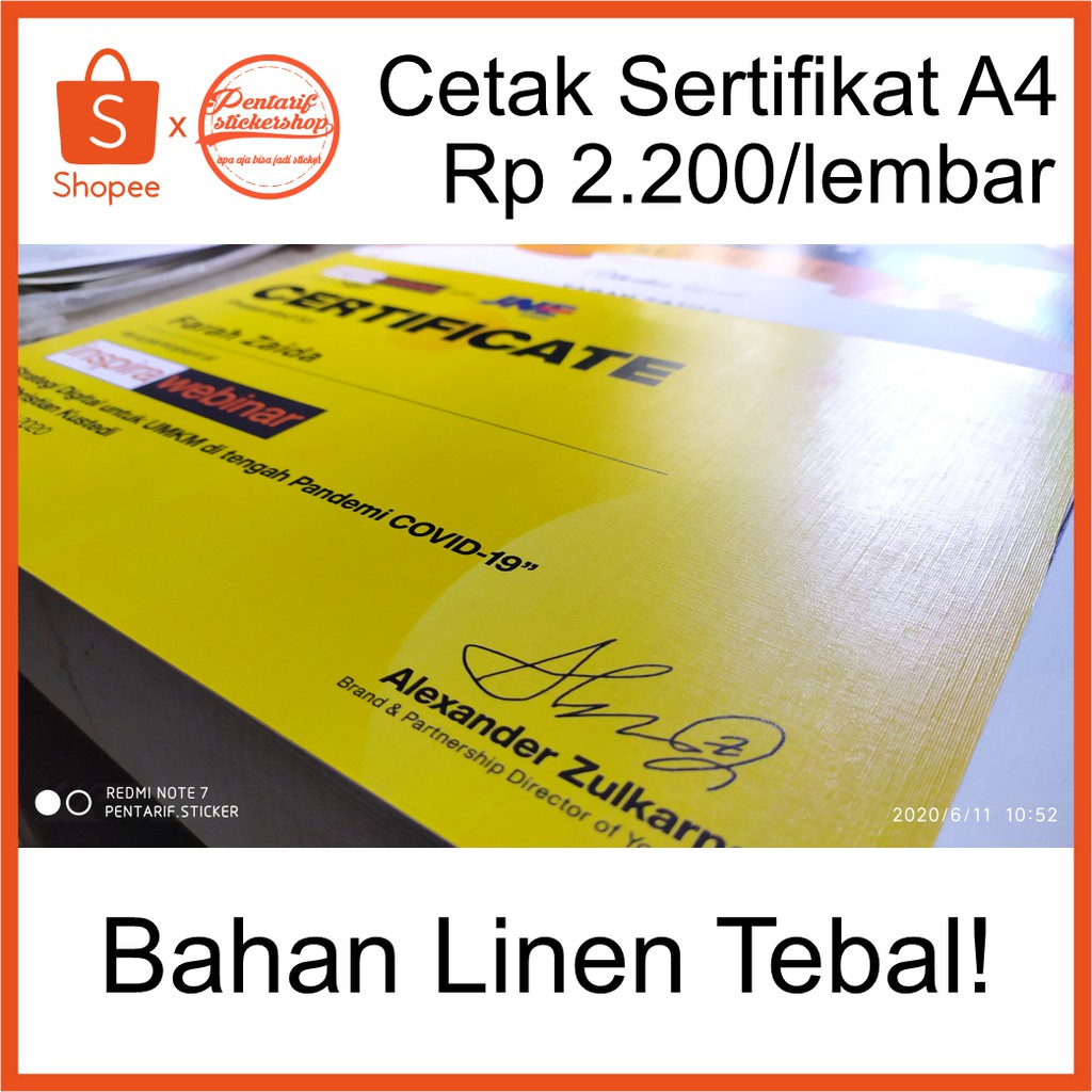 Cetak Sertifikat bahan dasar Linen ukuran A4 TEBAL Cetak Sertifikat bahan dasar Linen ukuran A4 TEBAL