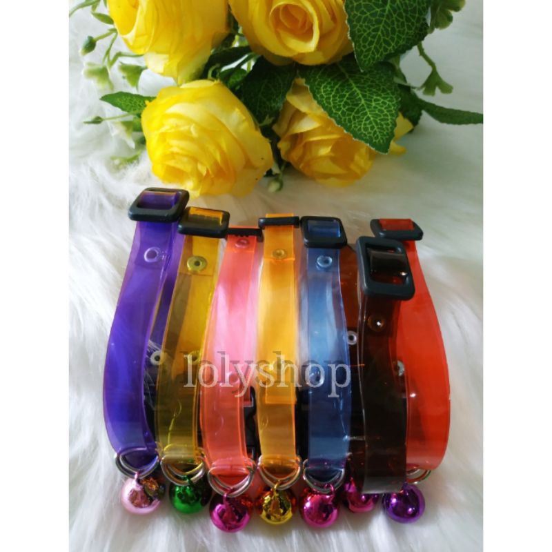 kalung kucing transparan warna warni lonceng 14mm