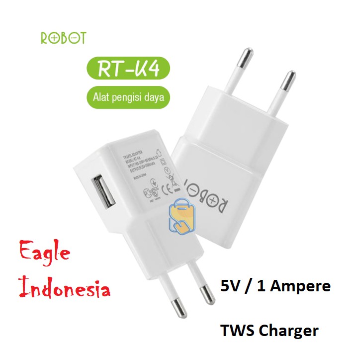 KEPALA CHARGER TWS ROBOT RT-K4 5V / 1A ORIGINAL