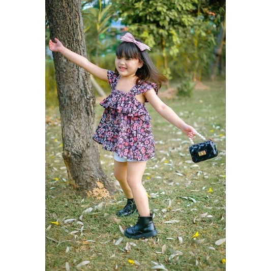 atasan dress ruffle rayon syuri / chery top untuk anak usia 2-5 tahun