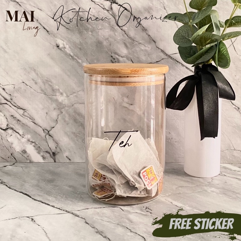 MAI Living Kitchen Organizer / Toples Bumbu / Neron Glass / Bamboo Jar / Tempat Bumbu 950ml