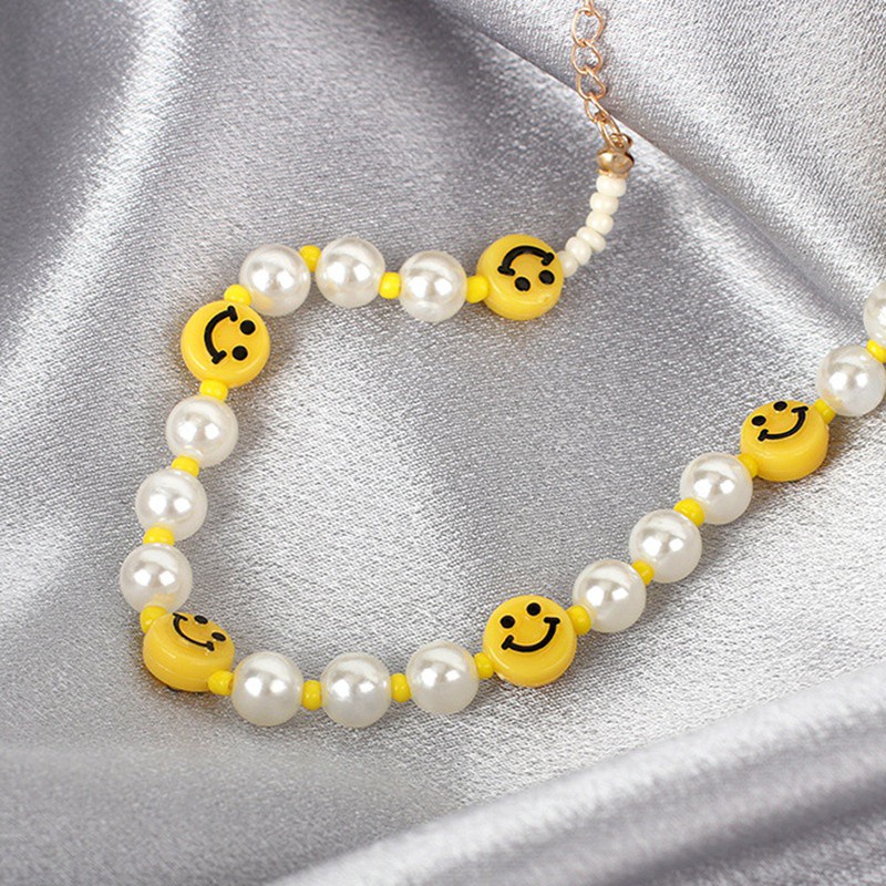 Smiley Face Choker Necklace With Irregular Pearls Y2k Jewelry For Teen Girls Women