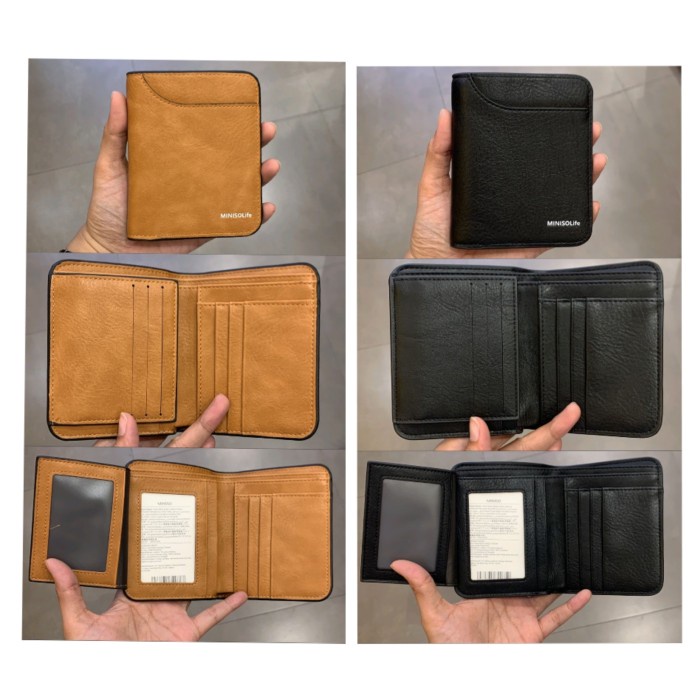 Miniso Short Bifold Matte Wallet Dompet Lipat Pria - Hitam