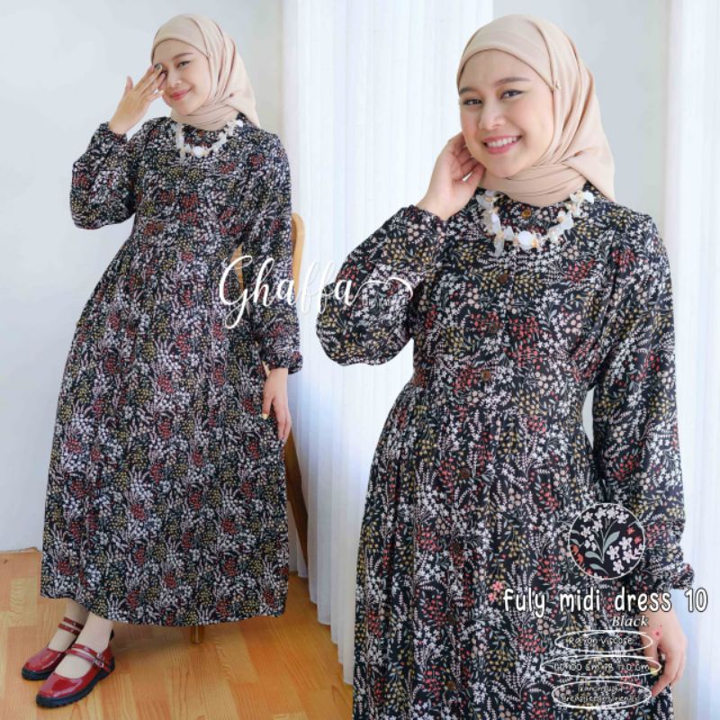 FULY MIDI DRESS #10 BY GHAFFA THE LABEL / MIDI MOTIF MUSLIMAH / Dress wanita ld 100