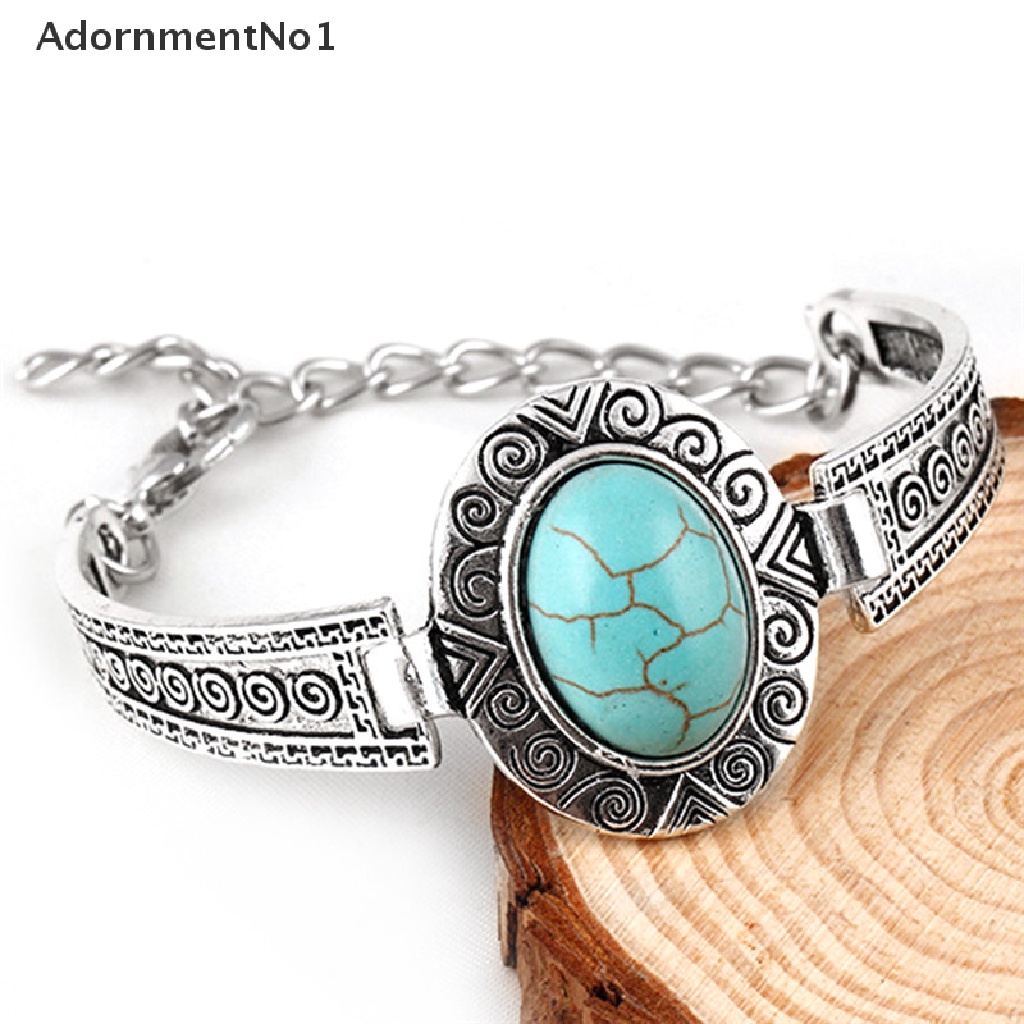 (AdornmentNo1) Gelang Bangle Cuff Silver Tibet Hias Turquoise Untuk Wanita