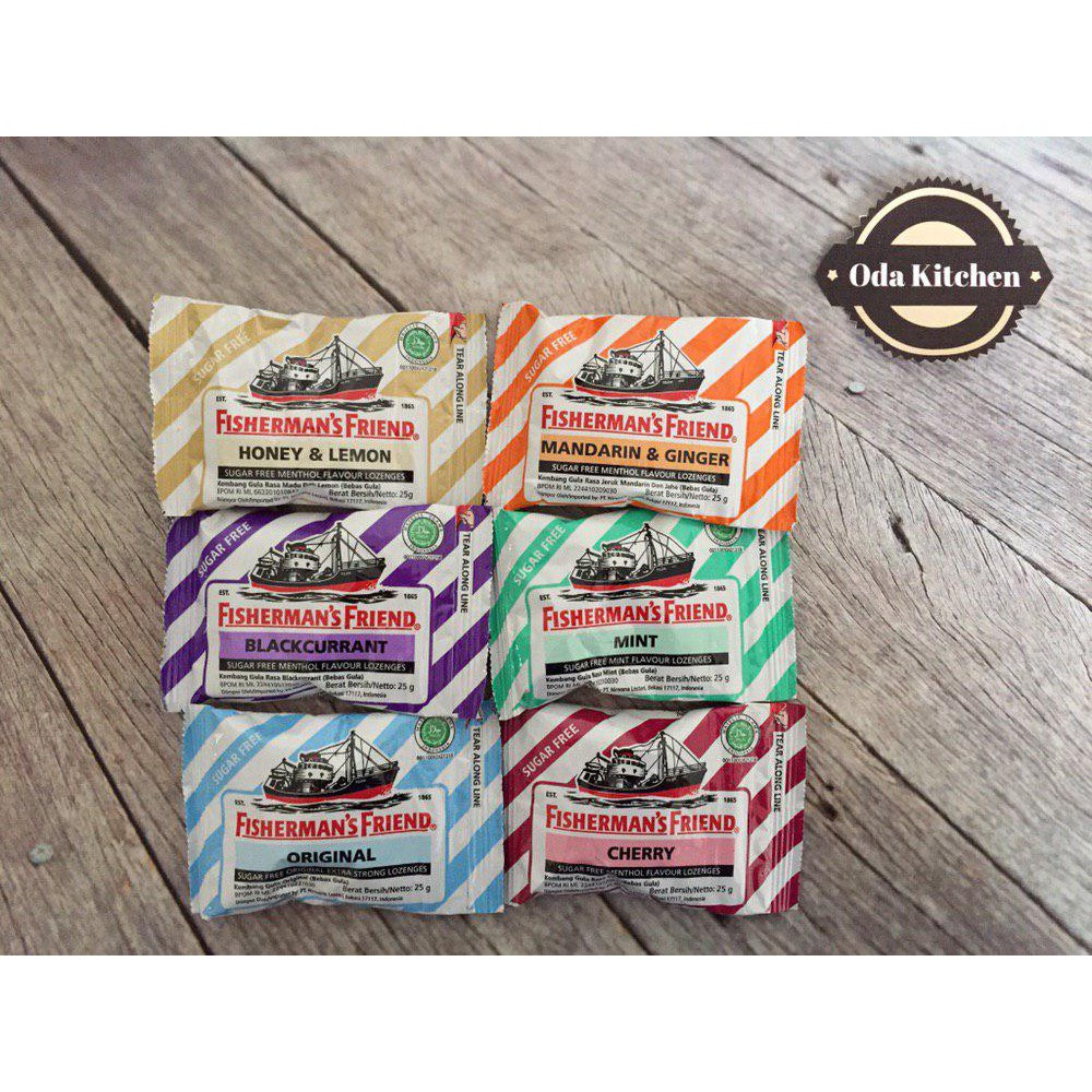 FISHERMAN'S FRIEND SUGAR FREE HONEY &amp; LEMON MANDARIN &amp; GINGER BLACKCURRANT MINT ORIGINAL CHERRY 25gr