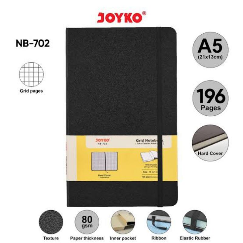 

GRID HARDCOVER NOTEBOOK A5 JOYKO NB-702 | BUKU CATATAN KOTAK-KOTAK SAMPUL WARNA | 196 hal | 80 gsm | POCKET | JOYKO NB 702 | DIARY | BUKU JURNAL | NOTE PAD |