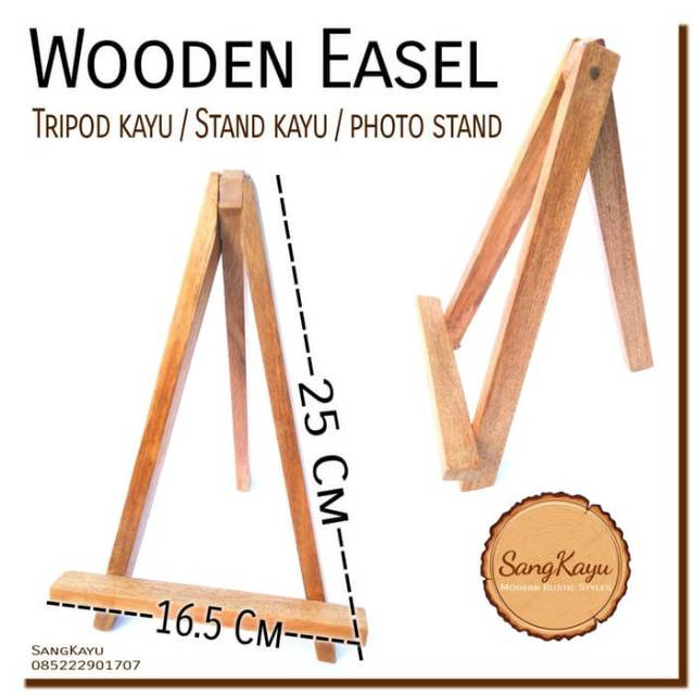 Wooden easel 25x16.5 Cm Stand kayu tripod kayu photo stand lukis