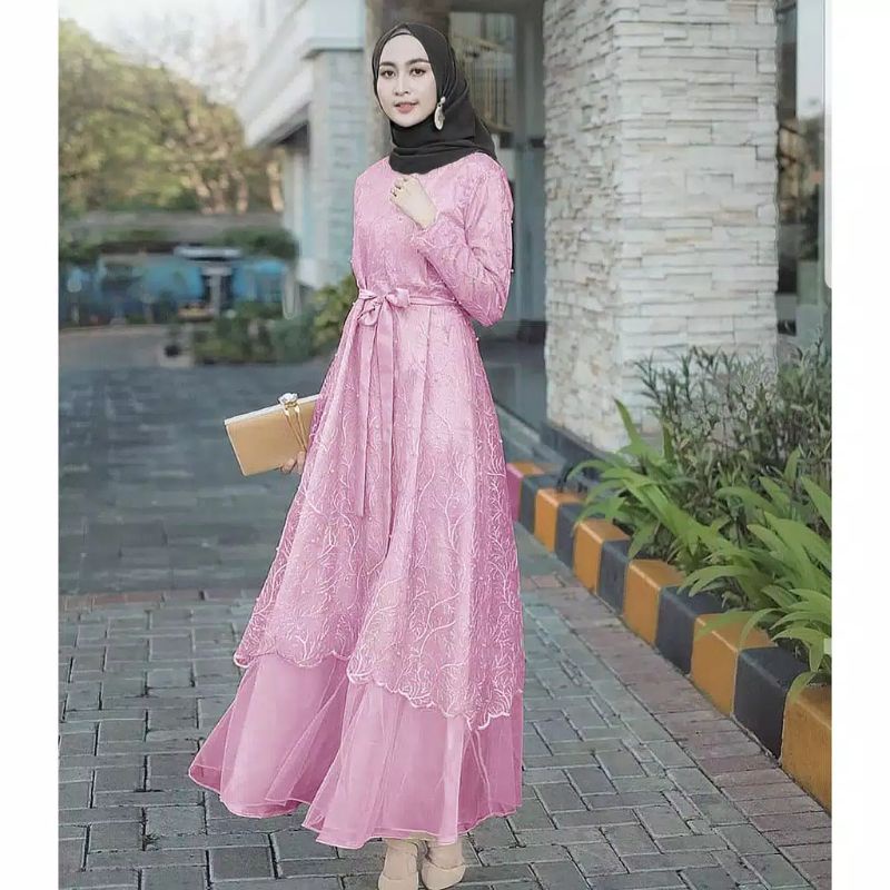 Dress Sage Tille Exclusive Gamis Brukat Tile Kayla Maxi Dress Aurel Haliya Dress Gamis Kondangan / BAJU DEWASA MURAH TERBARU 2021 / Gamis Kondangan Bridesmaid/ Gamis Tunangan