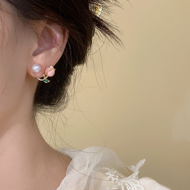 Fancyqube Anting Stud Desain Bunga Tulip Pink Aksen Mutiara Gaya Korea Untuk Wanita 2022