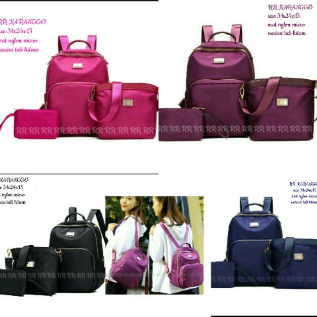 Backpack Karanggo Set 3in1 Tas Fashion Wanita Ransel Gendong Cewek Murah Cantik Bagus Bandung