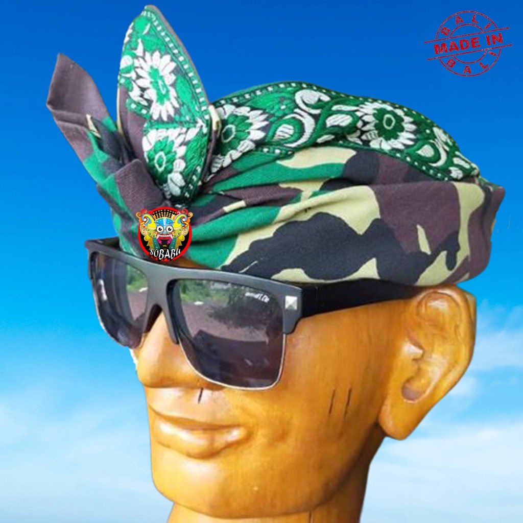 Udeng Bali Setengah Jadi Poleng Loreng Tentara TNI - Ikat Kepala Khas Bali Asli - Blangkon Bali Kere