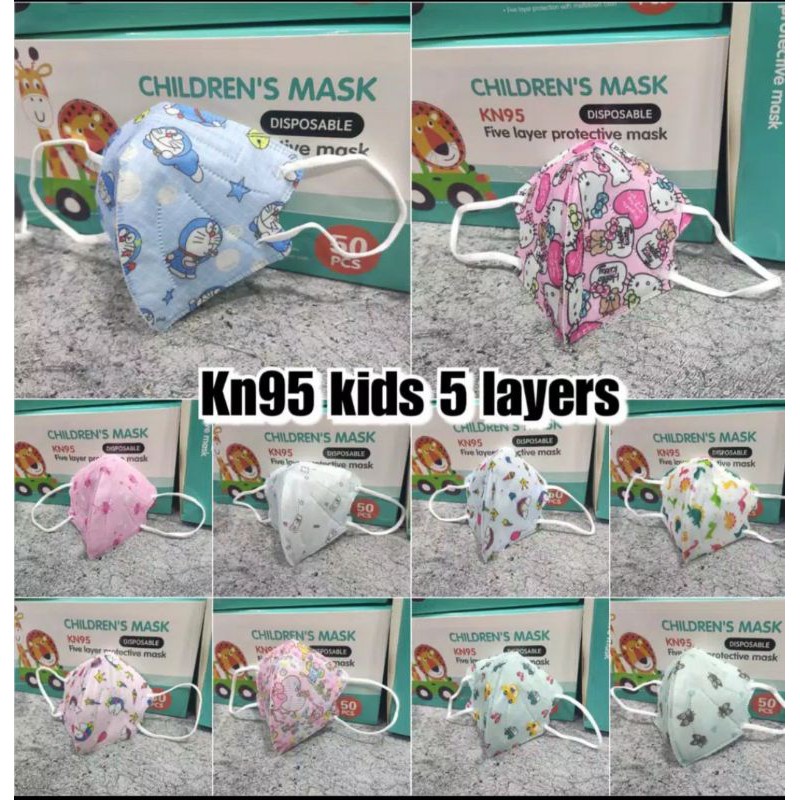 MASKER ANAK KIDS CHILD KN95 5PLY TANPA RESPIRATOR - EARLOOP PROTECTIVE KIDS MASK - 1 BOX 50 PC