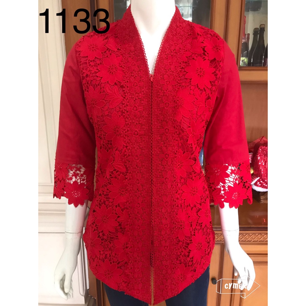 1129 kebaya alexuez full brukat depan tebal premium merah cabe/kebaya premium brukat