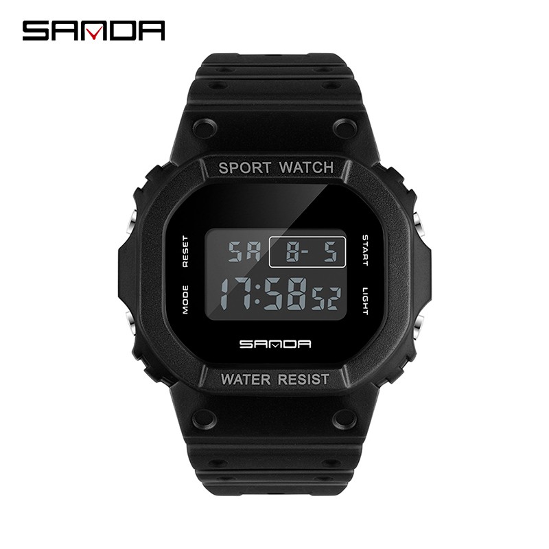 SANDA 293C Jam Tangan Wanita Pria Digital Tali Rubber Chronograph Anti Air CURRENOS-Hitam Hitam