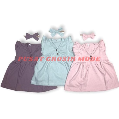 Dress Bayi Anak Katun Dress Anak BONUS Pita Bando newborn 0 - 12 bulan PGM DS02