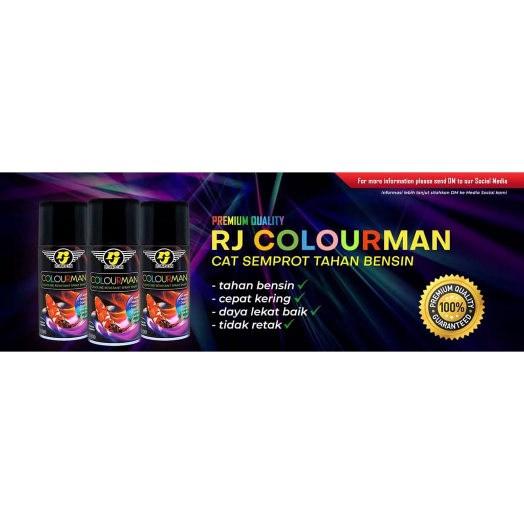 cat semprot 300cc colourman hitam mengkilap black gloss glossy tahan bensin rj london spray paint pilok pilox