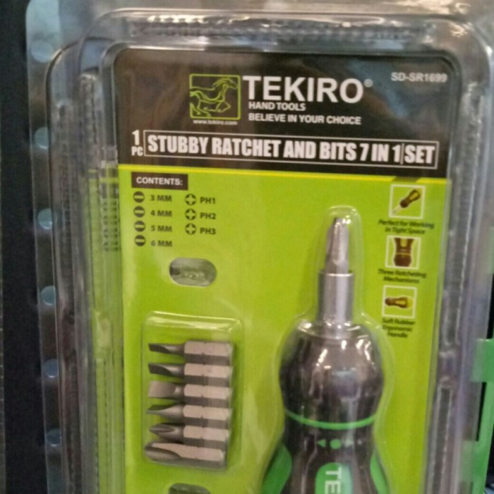 Tekiro OBENG RATCHET STUBBY SET 7 IN 1 TEKIRO STUBBY RATCHET AND BITS SET 7 IN 1 SD-SR1699 Obeng bolak balik 2 way