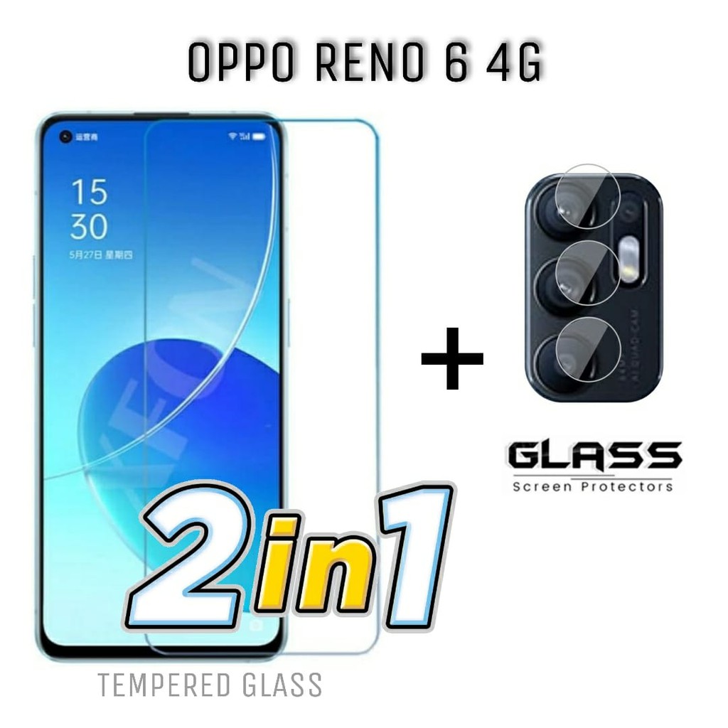 Tempered Glass OPPO RENO 6 4G Promo 2In1 Pelindung Layar Free Tempered Glass Camera Protection