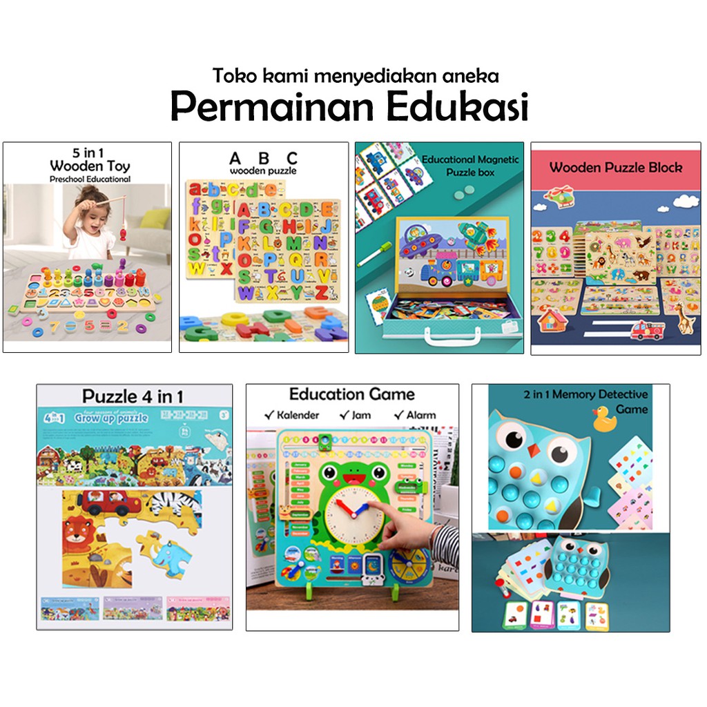 Aneka Puzzle Kayu English Mainan Wooden Toy Edukasi Anak ABC Huruf Buah