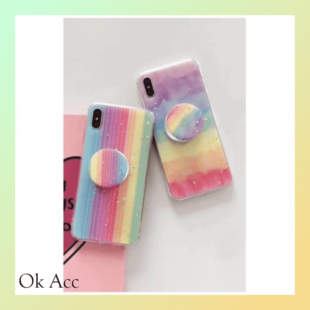 Softcase pelangi pop socket holder Iphone 6 6S 6+ 6S+ 7 8 SE 7+ 8+ X Xs Xr Xs 11 Pro FH07