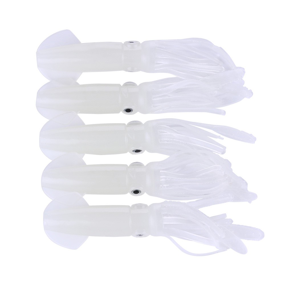 Hengjia 5pcs/Pack Umpan Pancing Soft lure Bentuk Gurita Mata 3d Luminous 10cm 8g Bahan Silikon Silicone Squid Fishing Lures Glow In The Dark For Sea Fishing