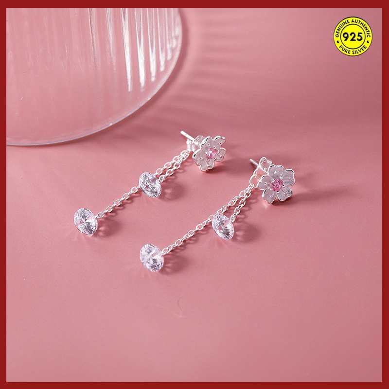 Anting Tusuk Sterling Silver 925 Dengan Kristal Pink Untuk Wanita