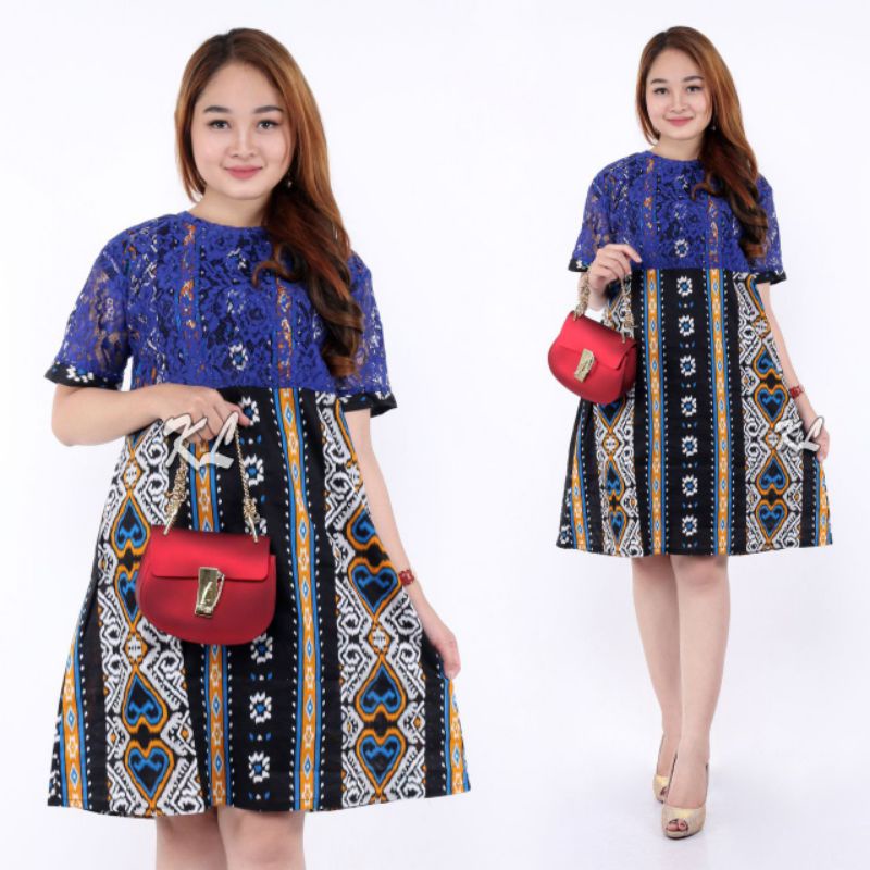 dress batik modern wanita flare murah grosir lace brokat jumbo YUMNA COUPLE