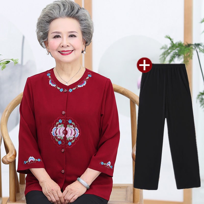 Kemeja Musim Semi Senior, Pakaian Nenek, Atasan Musim Semi dan Musim Panas, Pakaian Lansia