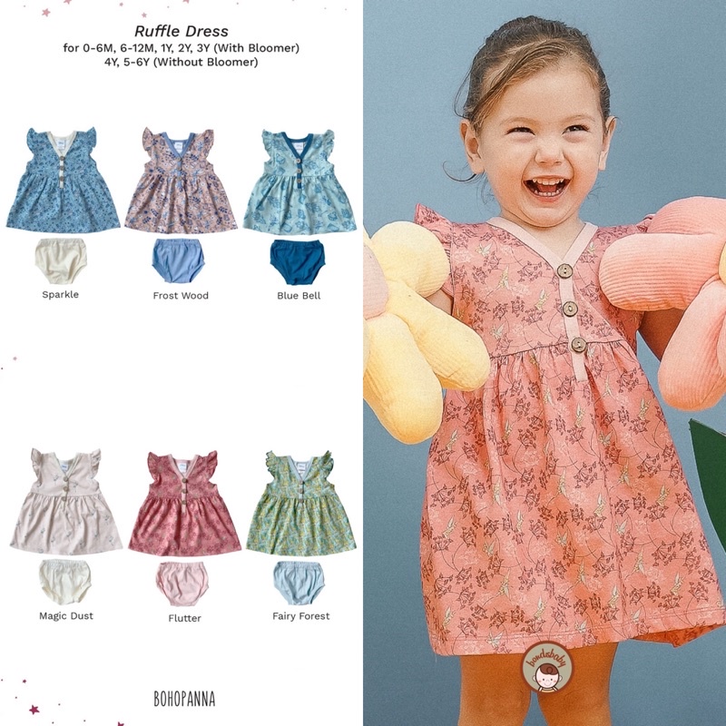 Bohopanna Ruffle Dress Tinkerbell 0-3Y (Dengan Celana) 4-6Y (Tanpa Celana)