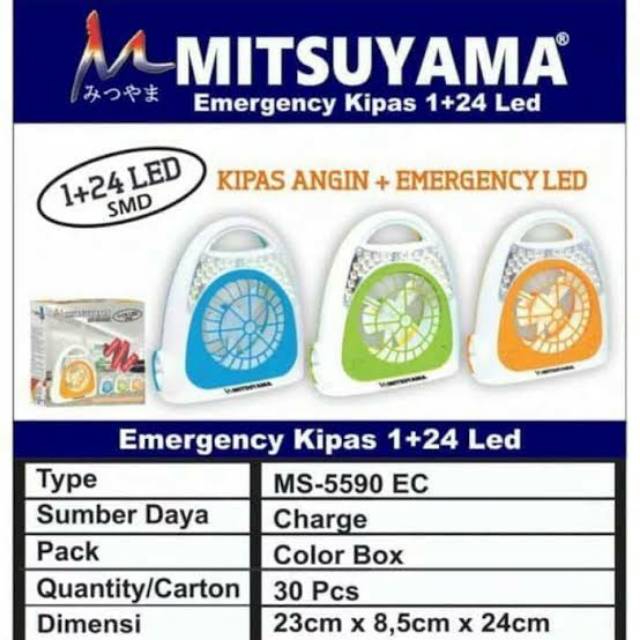 Kipas Lampu Emergency + Senter Surya LED MS-5590 EC MITSUYAMA