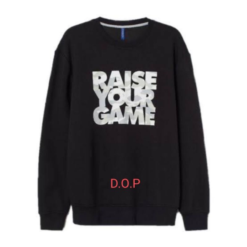 Crewneck Sweater Pria Wanita HnM H&amp;M Remaja Raise Your Game Hitam Full Tag