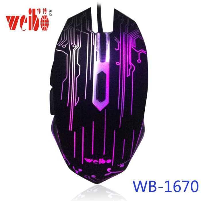 Super Hot! MOUSE GAMING WEIBO WB 1670 BLACK RAINBOW LIGHT CABLE GAMING Terbatas!