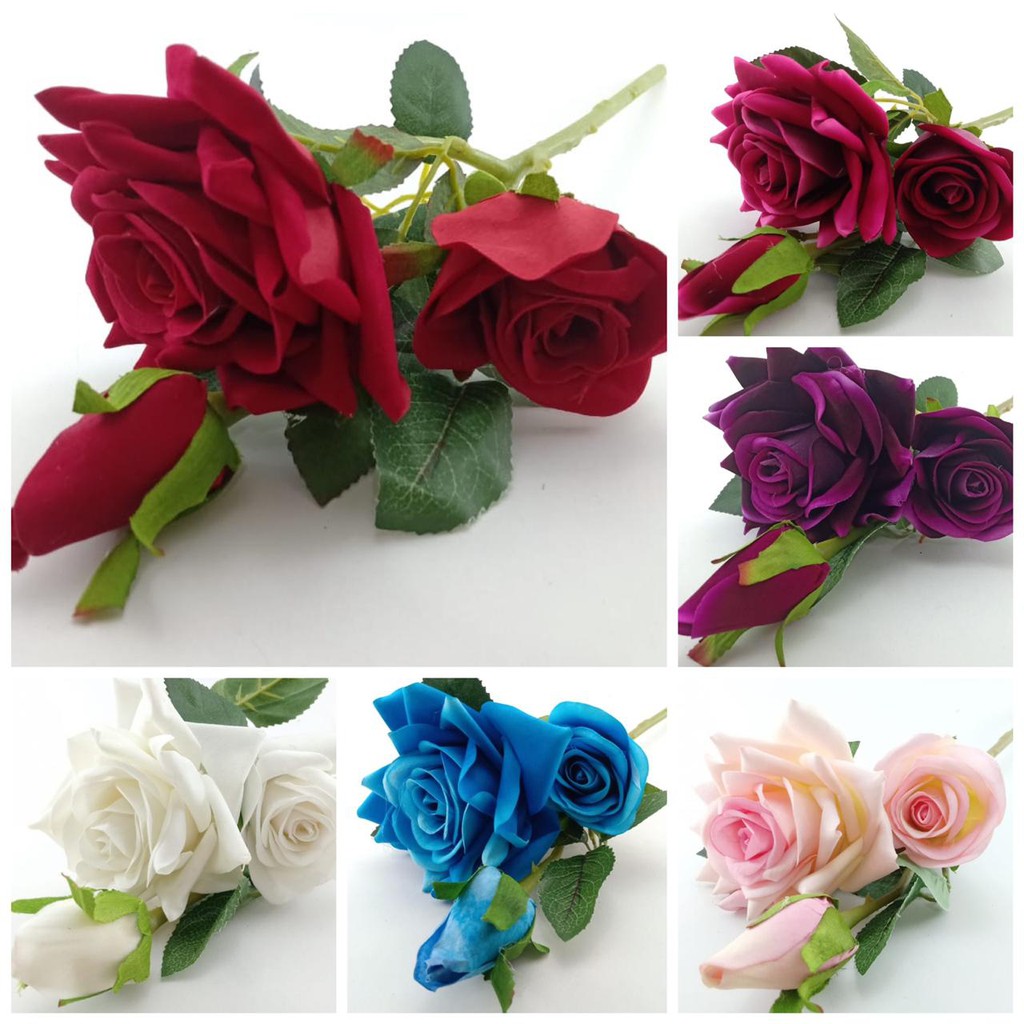 BUNGA MAWAR JUMBO BUNGA PLASTIK TANGKAI BAHAN BELUDRU BUNGA ARTIFISIAL BT9034