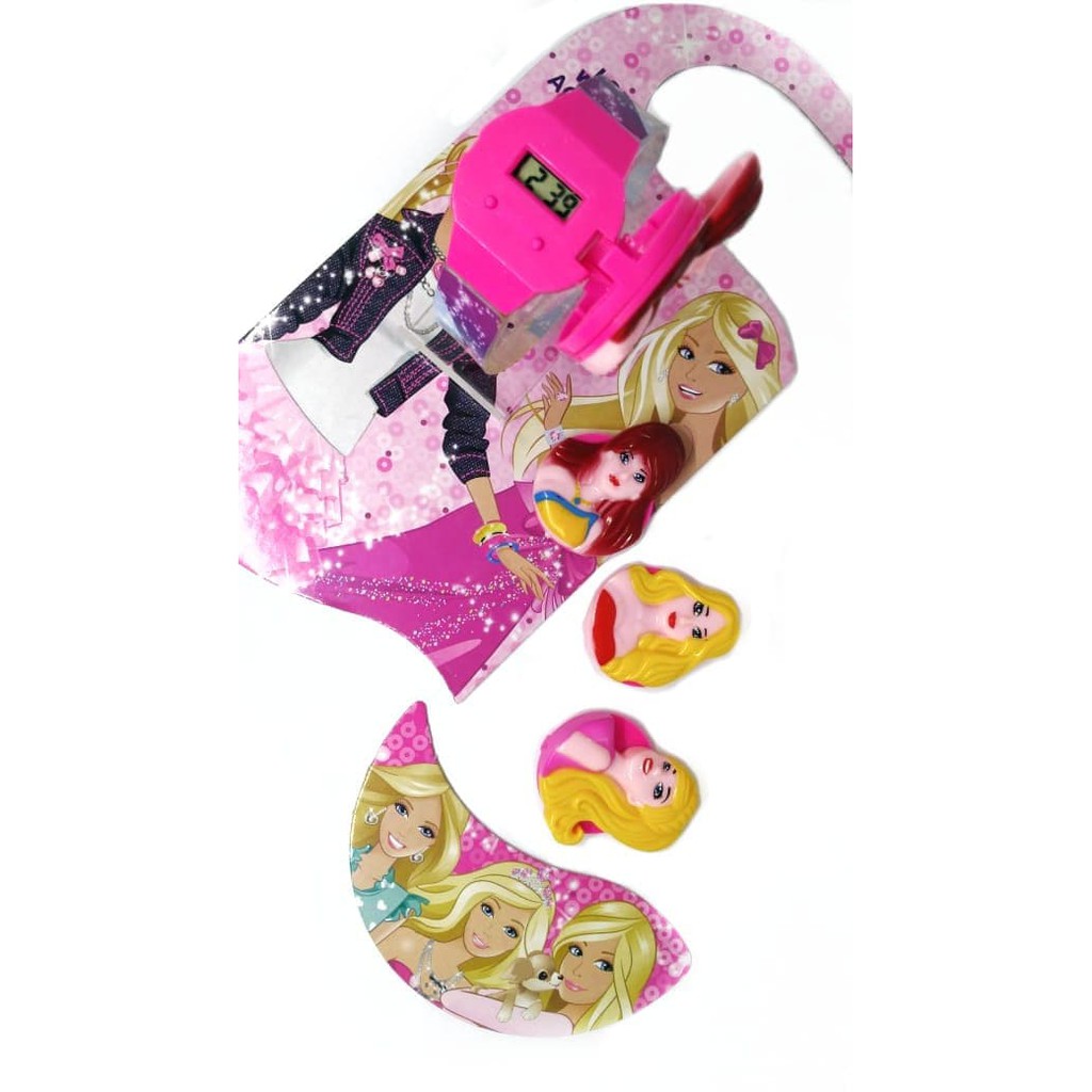 New Item! JAM TANGAN ANAK PEREMPUAN BARBIE KEPALA SET DIGITAL BERBIE MURAH Baru!