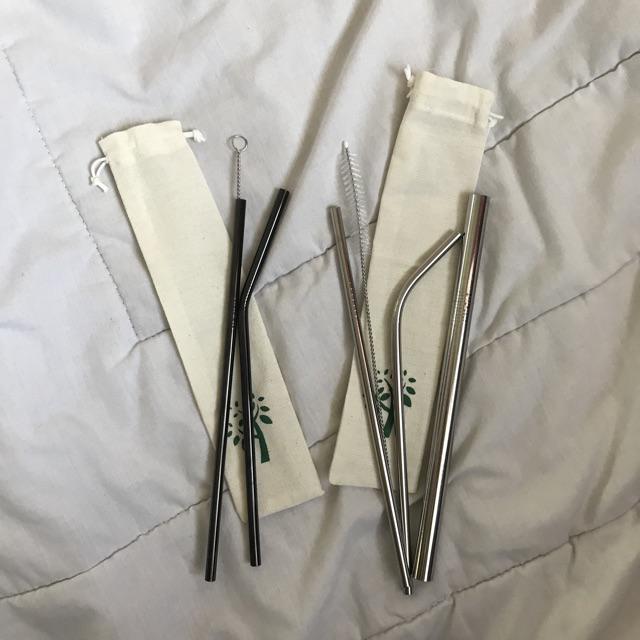 Full Set Stainless Straw / Ecofriendly Drinking Straw / Reusable Straw With Brush & Pouch
