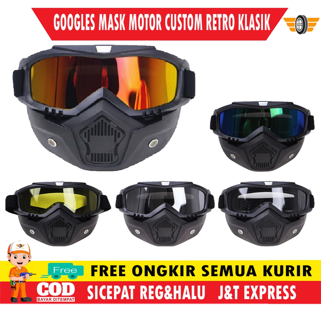 Google Mask Kacamata Helm Helem Bogo Retro Google Goggle Gogle Mask Helm Klasik Custom Full Face Ori