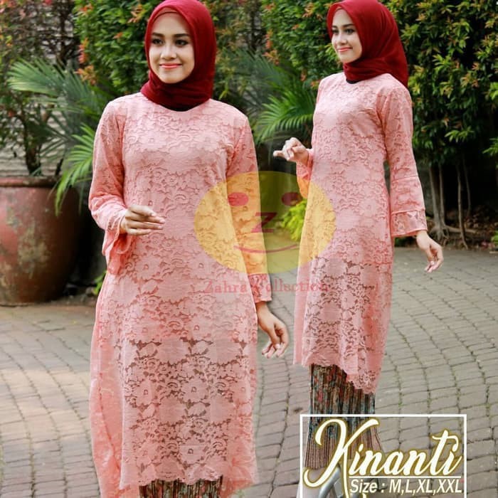 Stelan Kebaya Brokat Kinanti 4 Warna Grey Gold Maroon White Navy Hitam Pink Peach Milo Shopee Indonesia