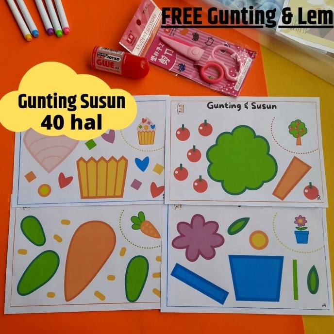 40 Lembar Worksheet Anak 2 3 4 5 6 Tahun Aktivitas Gunting Tempel Paud Termurah