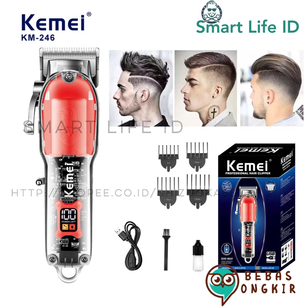 Alat Cukur Rambut Kemei KM 246 Hair Clipper Electric Professional Transparant LCD Display Mesin Cukuran KM 246