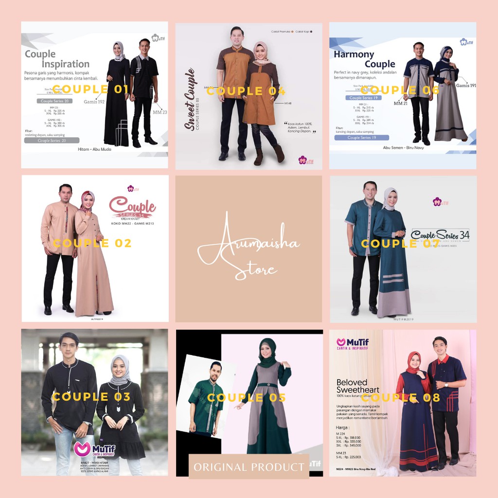SALE MUTIF Sarimbit Gamis Tunik Couple Koko Kekinian Seragam Keluarga Lebaran Terbaru