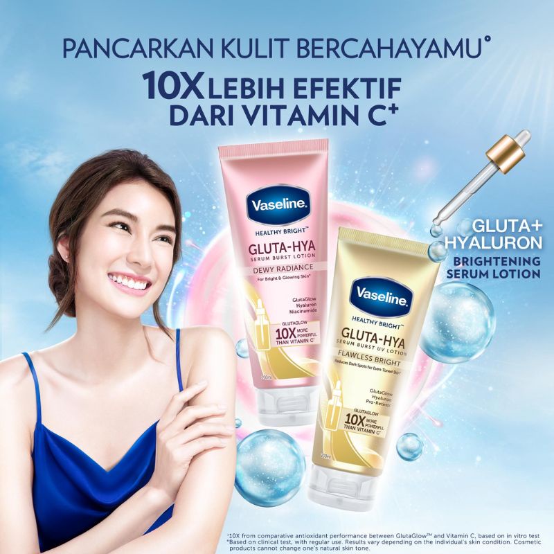 Vaseline Healthy Bright Gluta Hyaluron Niacinamide Serum UV Lotion Flawless Bright Dewy Radiance 200 ml 330 ml