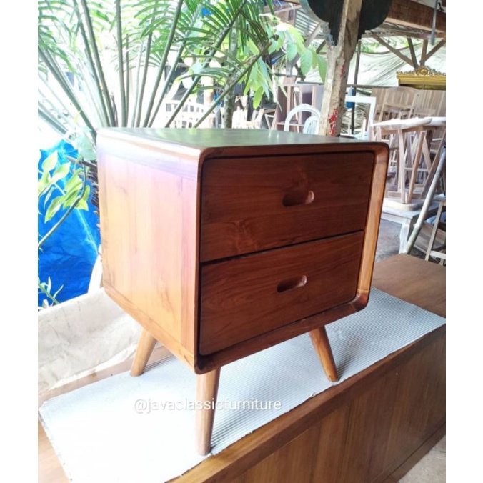 NAKAS RETRO MINIMALIS LACI 2 BUFET MINI PUK UNIK TEMPAT PENYIMPANAN MEJA HIAS KAMAR TIDUR BAHAN KAYU JATI-2