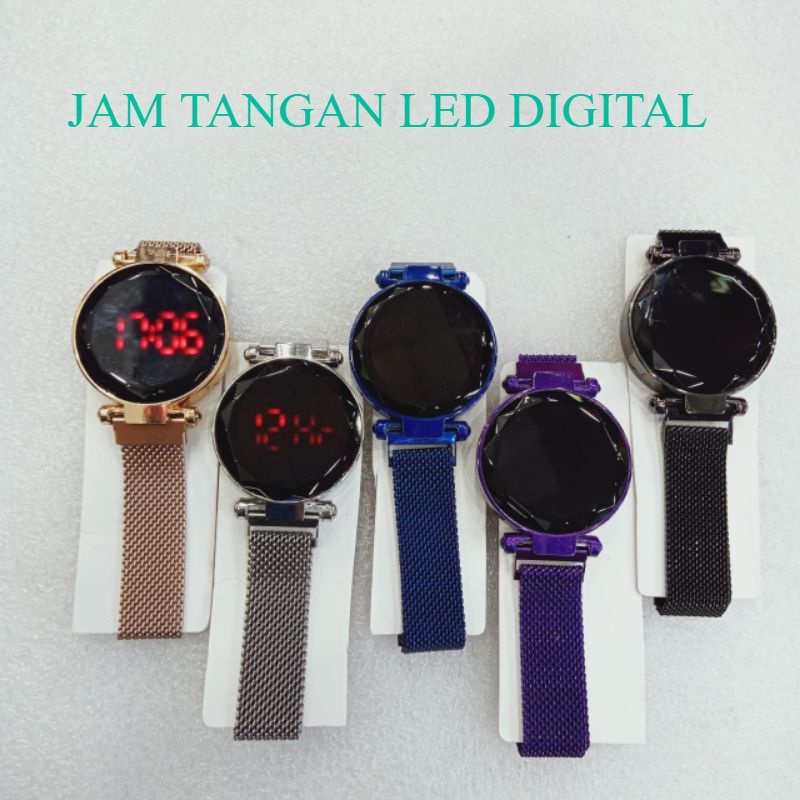 Jam tangan wanita LED Digital / Jam tangan LED Digital touch screen strap rantai pasir magnet