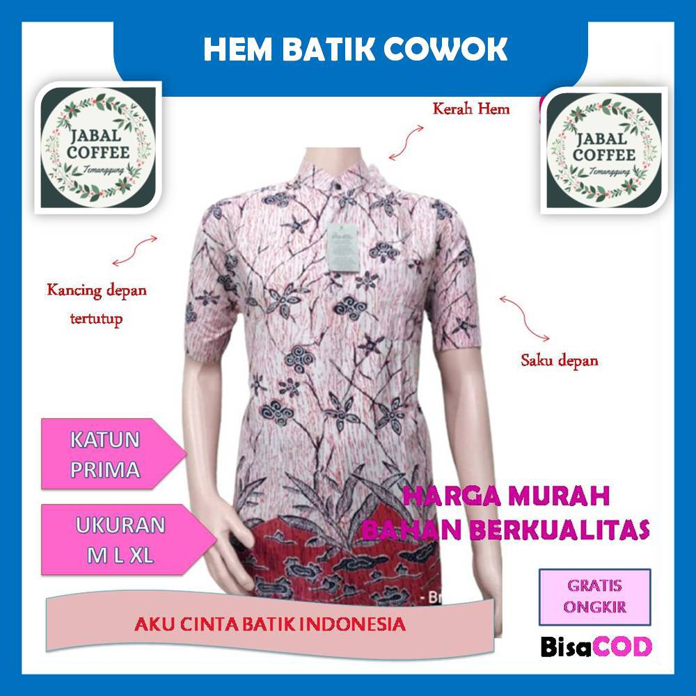 Atasan Batik Pria Dewasa M L XL XXL /Atasan Pendek Kemeja Hem Batik Pekalongan Katun Prima J17