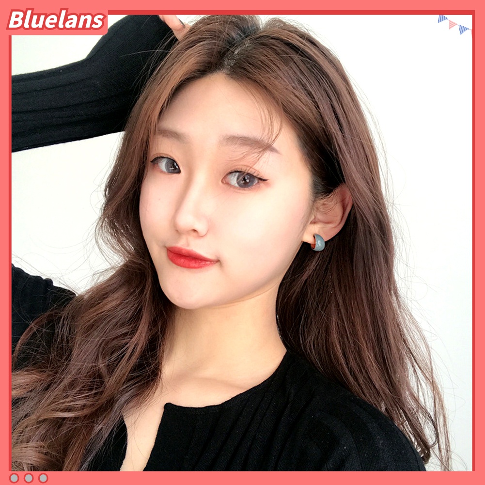 Anting Stud Enamel Bentuk C Setengah Lingkaran Gaya Vintage Untuk Wanita