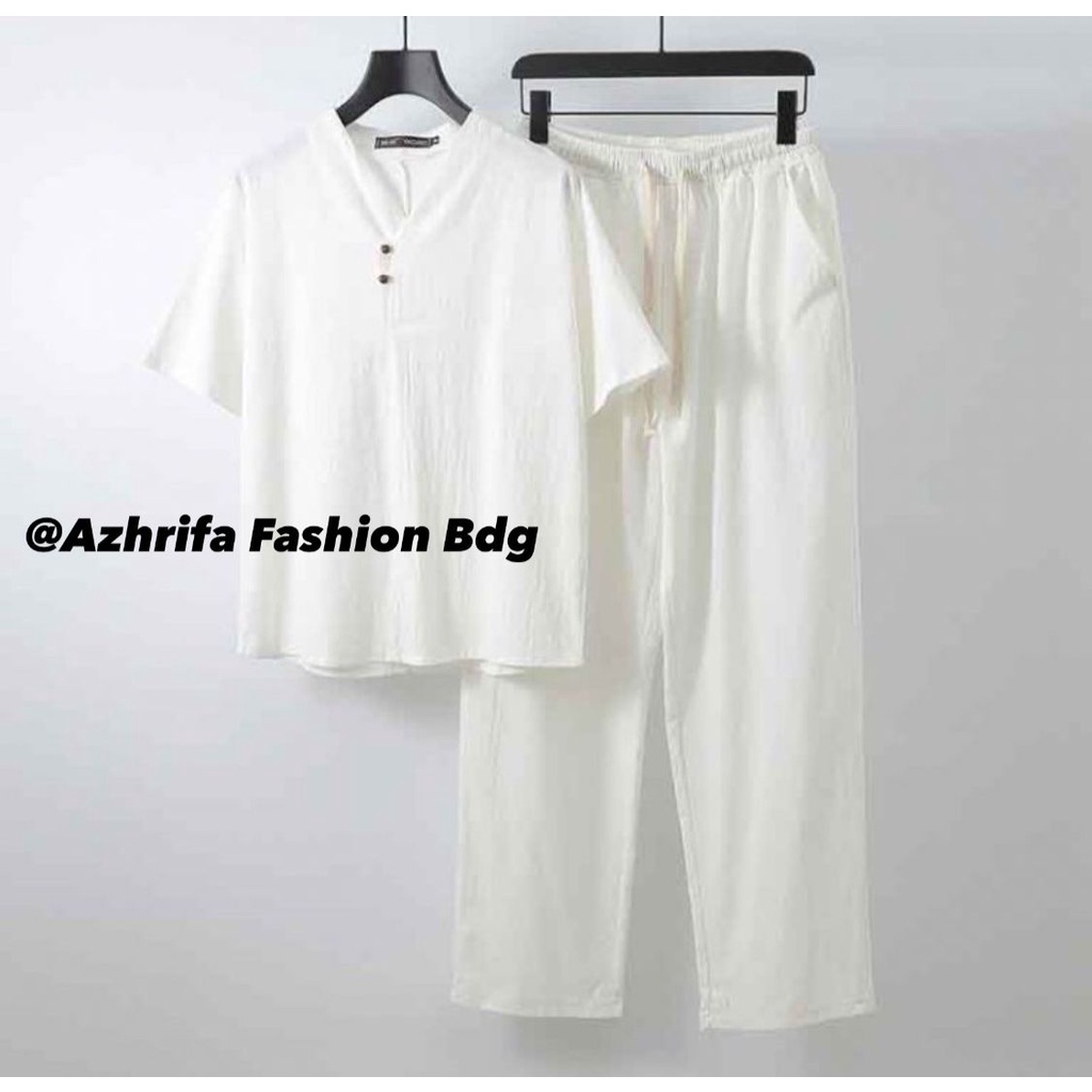 AZHRIFA FASHION-Setelan Baju Pria Simple Dewasa 2IN1 Bahan Katun Premium 5 Warna / TERLARIS / MODEL TERBARU 2021 /