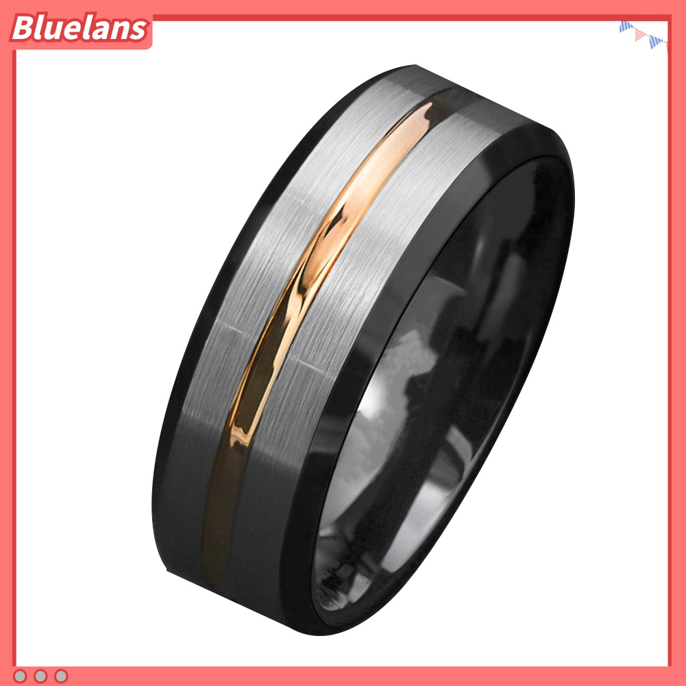 Cincin Bahan Titanium Steel Motif Garis Untuk Pria