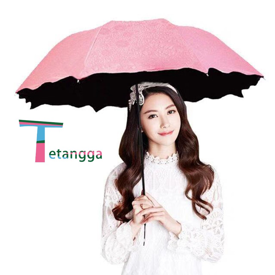 3D Payung Lipat Magic Umbrella / Dimensi Lapisan Hitam ANTI UV ( Gelombang )  AJ-14 Flowers Umbrella
